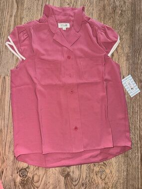 New Tulip B Rose Pink Short-Sleeve Blouse - Size S